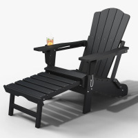 Rosecliff Heights Dareona Pakkdiarie Folding Adirondack Chair with Retractable Ottoman, Outdoor HDPE Reclining Adirondack Chair with Cup Holder for Patios, Lawn, Backyard New In Box $299