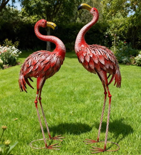 Bay Isle Home&trade; Brookview Flamingo Animals Weather Resistant Metal Graden Statue (Set of 2) New In Box $199