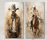 Loon Peak&reg; Minimalism Cowboy Painting - Cowboys Canvas Prints Set of 2, 16" x 24" New In Box $199