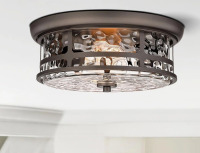 Orren Ellis Flush Mount Ceiling Light, Farmhouse 2-Light Close To Ceiling Lighting Fixture With Bubble Glass For Living Room Hallway Bedroom (Oil Rubbed Bronze, 12.77" D) New In Box $199