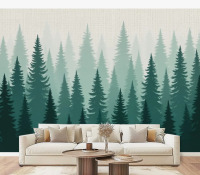 Red Barrel Studio&reg; Forest Peel and Stick Wallpaper Dense Evergreen Forest Silhouette Green Gradient Wall Murals 69"H x 96"W Removable PVC Wall Paper Self-Adhesive Wall Decor for Bedroom Living Room Home Office / Everly Quinn Bianchini Peel & Stick Wall Mu