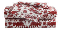 Eddie Bauer 4 Pc Flannel Sheets Queen Size - 100% Cotton Breathable & Soft Queen Sheets Set (1 Flat, 1 Flannel Fitted Sheet, 2 Pillowcases) - 15" Deep Pocket All Seasons Sheet Set (Arcadia Red) New In Box $79