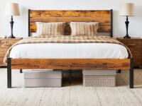 WONDER COMFORT Rust Brown Wood Frame Queen Size Platform Bed Frame with Headboard and Footboard, 700lbs Support New Shelf Pull $399
