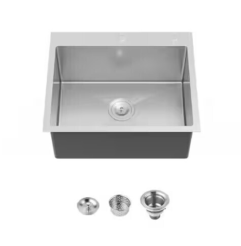 HOPROME 23 in. x 19 in. Drop-in Topmount Single Bowl Stainless Steel Kitchen Sink with Rounded Corners and 2-holes in Silver New In Box $399