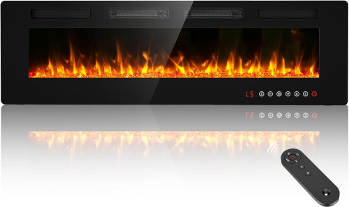 BREEZEHEAT 60" Ultra Thin Electric Fireplace Insert-ETL Certified, Recessed/Wall Mount, 3D Flame with Crystal, Remote & Touch, 750W/1500W (700 Sq.Ft), 8H Timer New In Box $399