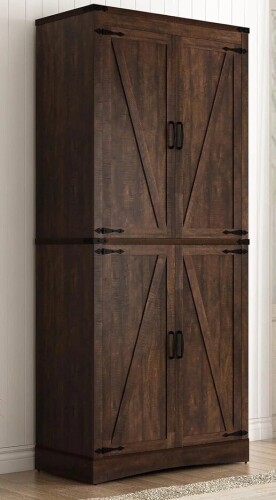 Blotout 71" Farmhouse Tall Kitchen Pantry, 5 Layers Storage Cabinet with Adjustable Shelves, Farmhouse Pantry Cabinet with 4 Barn Doors for Kitchen, Dining Room, Bathroom, Living Room, Rustic Brown Similar to Picture $399