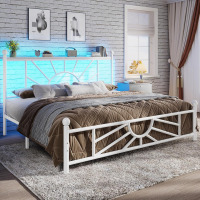 Homkdom 14 inch King Size Metal Bed Frame Platform with Storage Headboard, Victorian Metal Bed Frame with Under Bed Storage/No Box Spring Needed/Noise-Free/Easy Assembly, White New in Box $499