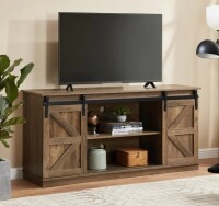 VISWILD 58" Farmhouse Style TV Stand Supports Up to A 65" TV with Sliding Barn Doors, Storage Cabinets and Power Cord Storage, Brown New In Box $299