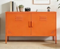 Latitude Run&reg; Wide Accent Storage Cabinet In Orange &ndash; Low-Profile Tv Stand Or Sideboard With Vent Holes & Sturdy Legs For Home & Office New In Box $299