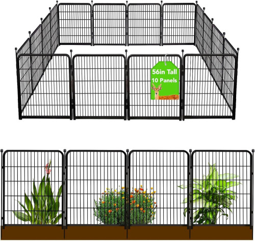 Getlay Doorless 56in(H) Black Metal Garden Fences and Borders, 10 Panels Total 22.1 Ft(L), Garden Fence for Dogs, Animal Barrier Fence, Fencing for Flower Beds, Dog Digging Fence Barrier New In Box $399