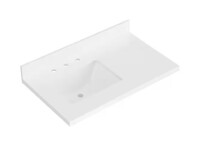 ARIEL 37 in. W x 22 in. D Pure White Quartz Bathroom Vanity Top with 1.5 in. Thick Miter Edge Rectangular Single Sink in White New In Box $599