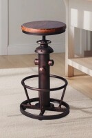Trent Austin Design&reg; American Antique Steampunk Decor Vintage Industrial Bar Stool Retro Stylish Fire Hydrant Design Adjustable Swivel Cafe Coffee Pub Kitchen Counter Stool Round Bottom (Wooden Top) New In Box $299