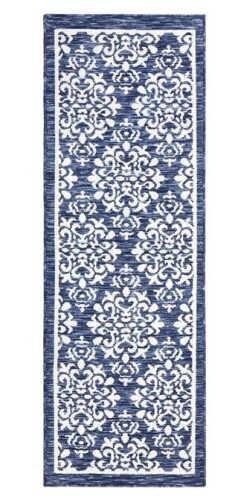 TOWN & COUNTRY EVERYDAY Walker Damask Medallion Everwash Washable Multi-Use Decorative Rug with Non-Slip Backing, Navy Blue, 24"x72" New $99