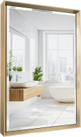 QueenFun Store Brushed Gold Bathroom Mirror, 16''x 24'' Beveled Gold Bathroom Vanity Mirror, Anti-Rust Gold Framed Rectangle Wall Mirror Decorative, Brushed Gold Metal Frame Mirror Horizontal/Vertical New In Box $199