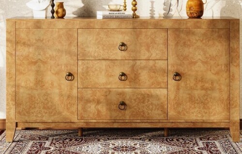 Millwood Pines Dorne 60" Modern High Gloss Burl Sideboard with Adjustable Shelves $499