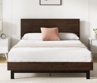 Union Rustic Lirim King Size Solid Wood Platform Bed Frame with Adjustable Headboard in Coffee Bean New in Box $599
