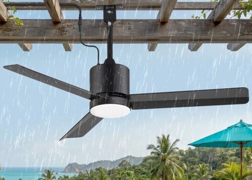 Latitude Run&reg; 42" Outdoor Ceiling Fan with Light and Remote, Waterproof Plug-In Patio Fan with 3CCT Dimmable LED, Quiet Reversible DC Motor, 6-Speed, 5M Power Cord for Patio Porch Gazebo $299