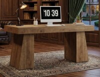 Millwood Pines Wolbach 55 Inches Executive Desk with Double Trapezoid Base $499