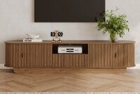 Ebern Designs 86.6" Curved TV Stand for 85 Inch TV, Entertainment Center with Storage, Fluted Media Console with Sliding Doors, Mid Century Modern TV Consoles for Living Room, Bedroom $499