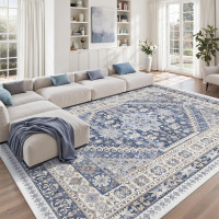 Zesthome Stain Resistant Washable Rug, Ultra-Thin Rug for Living Room, Bedroom, Non-Slip Backing Home Decor Large Area Rug (Blue/Beige, 9'x12') $299