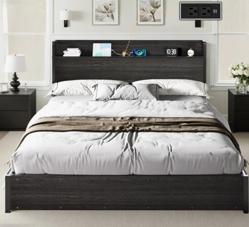 Trent Austin Design Tryston Lift Up Storage King Bed Frame & Charging Station, Black New in box $599