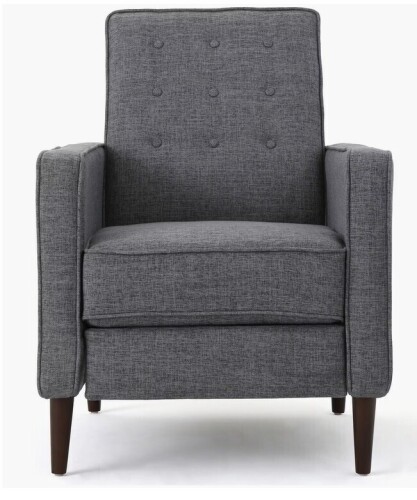 Nobile House Quest Fabric Recliner with Button Tufted Back and Square Arm In Grey New in Box $699