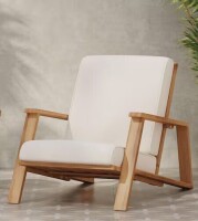 Noble House Acacia Wood Outdoor Chaise Lounge with Beige Cushions New In Box $599
