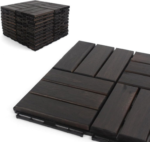 3rd Street Inn Deck Tiles - Patio Pavers - Acacia Wood Outdoor Flooring - Interlocking Patio Tiles - 12"x12" (27 Pack) - Ebony Finish - Checker Pattern Decking New In Box $199