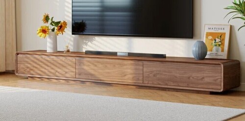 Latitude Run 94.5" Modern Walnut TV Stand Media Console With Drawer Storage New in Box $1099