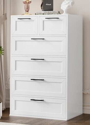 Homfa BOT-MD-016 6 Drawer Wood Storage Cabinet with Metal Handles Dresser, White New in Box $299