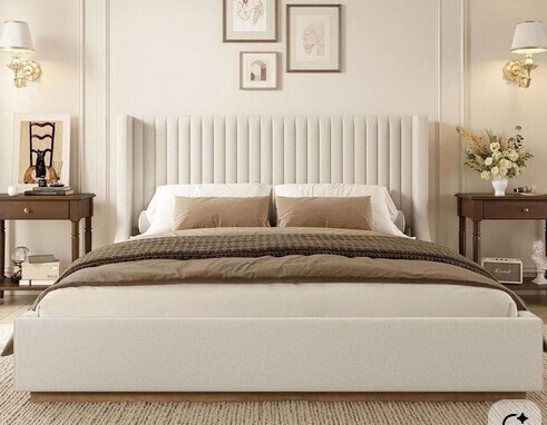 LUE BONA Buzio Series Upholstered Wood Base Bed - King Size New in Box $599