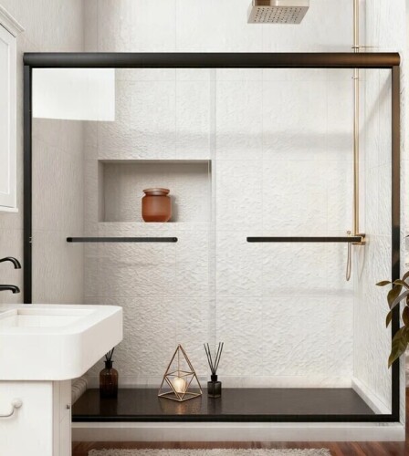 Kosmonia 58"-60" Wide x 59" High Double Sliding Shower Door with 1/4-inch Tempered Glass KMDS06152150M02BK New in Box $499