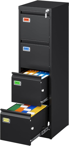 PEUKC 4 Drawer File Cabinet, Vertical Filing Cabinets with Lock, Metal File Cabinets for Home Office, Anti-Tip 4 Storage Drawers for Letter/Legal/A4/F4 Size (Assemble Required, Black) New Open Box $299