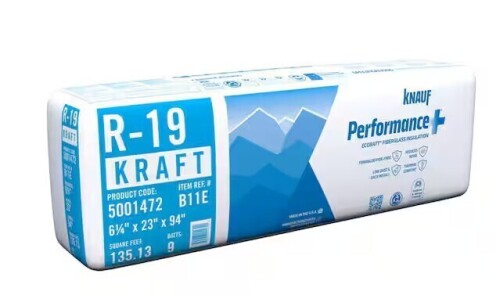 Knauf Insulation R19 Kraft Faced 23 in. x 94 in. Precut Fiberglass Insulation Batts for Floor, 2x6 Wall - Sound-Reducing USA Made (1-Bag) New $199