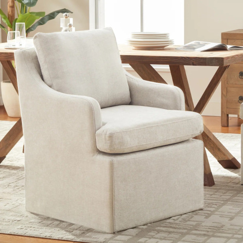 Red Barrel Studio Tory Upholstered Dining Chair With Casters, Beige, New in Box $699