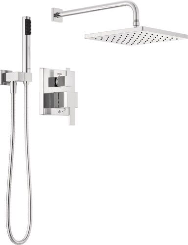 Delta Modern 14 Series Square Rain Shower System Faucet Set, Rainfall Chrome Shower Head and Handle Set, Valve Trim Kit, 10", Chrome 342701, New in Box $699
