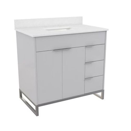 CosmoLiving Leona 36" Bathroom Vanity with Top, Gray with Silver Metal, New in Box $799