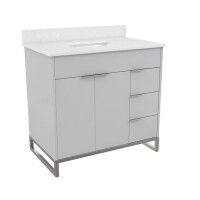 CosmoLiving Leona 36" Bathroom Vanity with Top, Gray with Silver Metal, New in Box $799