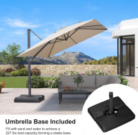 PURPLE LEAF 8' &times; 8' Patio Cantilever Umbrella with Base Outdoor Square Adjustable Offset Umbrellas with 360-degree Rotation and 8 Heavy Duty Metal Ribs, Beige, (2 Boxes), New in Box $499