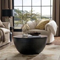Modway Mella 32" Black Hammered Round Metal Coffee Table, New in Box $599