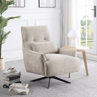 Bobby Design Inc. Andy Deco Upholstered Swivel Accent Chair with Pillow, Beige, New in Box $699