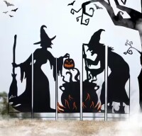 Glitzhome 34.5 in. H, 5-Piece Halloween Metal Silhouette Witches with Cauldron Yard Stake or Wall Decor New In Box $79