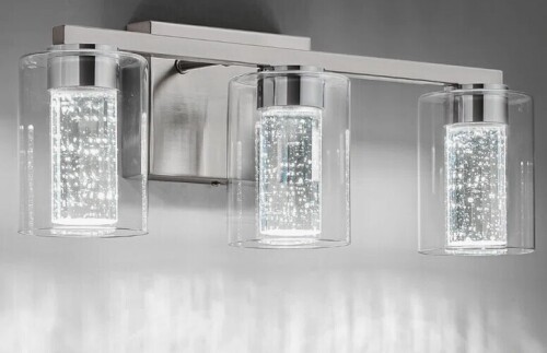 Mercer41 3-Light Brushed Nickel Vanity Light with 3 Color Modes with Clear Glass Shade New In Box $199