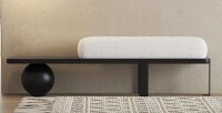 Everly Quinn Entryway Bench,Modern Wooden Boucle Upholstered Bench with Abstract Metal Leg and Comfortable Lambswool Cushion for Entryway/Bedroom/Living Room $599