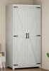 Gracie Oaks Bishock 71'' Farmhouse Armoire, Wardrobe Closet Storage Cabinet With Shelf & Hanging Rod, in White Oak New in Box $599