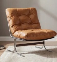 Ivy Bronx Mid-Century Modern Faux Leather Bauhaus Inspired Chrome Leg Lounge Chair in Brown New in Box $599
