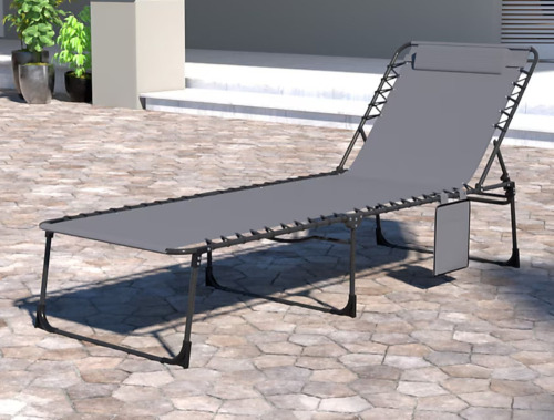 VEIKOUS Stackable Dark Gray Steel Frame Stationary Chaise Lounge Chair with Gray Sling Seat New In Box $199