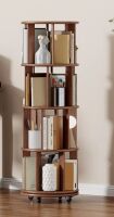 Ebern Designs 360&deg; Rotating Solid Wood Bookshelf, Equipped with Brake Wheels, Allowing for Flexible Adjustment $299