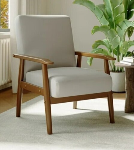 TreeCity ZARKEA Faux Leather Upholstered Accent ArmChair, with Solid Wood Legs, White, Similar to Picture New in Box $299