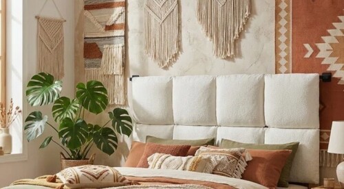 East Urban Home Linen Upholstered Wall-Mounted King Size Headboard With Adjustable Height, Cream New Open Box $499